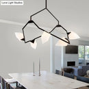 GobekUsa Modern Milk Glass Tree Branch Ceiling Suspension Lamp, Black/Gold Hanging Light Fixture - 5/8 Bulbs for Dining Room