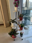 Modern gold 5 tier plant stand with wheels living room flower rack by Decorbites
