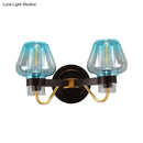 GobekUsa Modern Mushroom Blue Glass Wall Mounted Bedroom Sconce Light with 2 Bulbs in Black