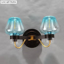 GobekUsa Modern Mushroom Blue Glass Wall Mounted Bedroom Sconce Light with 2 Bulbs in Black