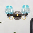GobekUsa Modern Mushroom Blue Glass Wall Mounted Bedroom Sconce Light with 2 Bulbs in Black
