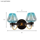 GobekUsa Modern Mushroom Blue Glass Wall Mounted Bedroom Sconce Light with 2 Bulbs in Black