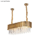 GobekUsa Modern Oblong Island Pendant Lamp with Crystal Rods in Gold - 6/8 Light, 23.5"/31.5" Wide