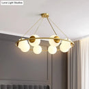GobekUsa Modern Opal Glass Ball Chandelier - 8-Head Brass Hanging Ceiling Lamp with Elegant Ring Design