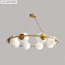 GobekUsa Modern Opal Glass Ball Chandelier - 8-Head Brass Hanging Ceiling Lamp with Elegant Ring Design