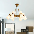 GobekUsa Modern Opal Glass Chandelier - Wide Flare, 16 Bulbs - Black/Gold Pendant Light Fixture