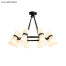 GobekUsa Modern Opal Glass Chandelier - Wide Flare, 16 Bulbs - Black/Gold Pendant Light Fixture