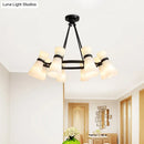 GobekUsa Modern Opal Glass Chandelier - Wide Flare, 16 Bulbs - Black/Gold Pendant Light Fixture