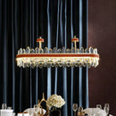 GobekUsa Modern Red LED Island Hanging Light with Crystal Block Detail - Rectangular Leather Ceiling Suspension Lamp