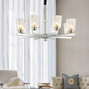 GobekUsa Modern Ribbed Glass Chandelier Pendant - Chrome Finish, 6 Lights for Living Room Ceiling
