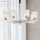 GobekUsa Modern Ribbed Glass Chandelier Pendant - Chrome Finish, 6 Lights for Living Room Ceiling