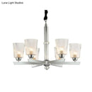 GobekUsa Modern Ribbed Glass Chandelier Pendant - Chrome Finish, 6 Lights for Living Room Ceiling