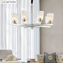 GobekUsa Modern Ribbed Glass Chandelier Pendant - Chrome Finish, 6 Lights for Living Room Ceiling