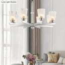 GobekUsa Modern Ribbed Glass Chandelier Pendant - Chrome Finish, 6 Lights for Living Room Ceiling