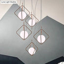 GobekUsa Modern Square Suspension Light with Metal & Glass Orb Shade in White – Ideal for Living Room