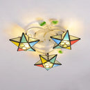 GobekUsa Modern Tiffany Stained Glass Flush Mount Ceiling Light with 3 Star-Shaped Heads in Vibrant Multicolor