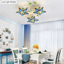 GobekUsa Modern Tiffany Stained Glass Flush Mount Ceiling Light with 3 Star-Shaped Heads in Vibrant Multicolor