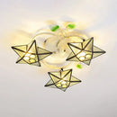 GobekUsa Modern Tiffany Stained Glass Flush Mount Ceiling Light with 3 Star-Shaped Heads in Vibrant Multicolor