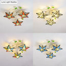 GobekUsa Modern Tiffany Stained Glass Flush Mount Ceiling Light with 3 Star-Shaped Heads in Vibrant Multicolor