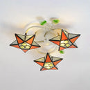 GobekUsa Modern Tiffany Stained Glass Flush Mount Ceiling Light with 3 Star-Shaped Heads in Vibrant Multicolor