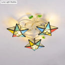 GobekUsa Modern Tiffany Stained Glass Flush Mount Ceiling Light with 3 Star-Shaped Heads in Vibrant Multicolor