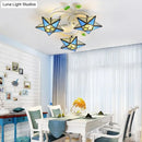 GobekUsa Modern Tiffany Stained Glass Flush Mount Ceiling Light with 3 Star-Shaped Heads in Vibrant Multicolor