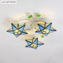 GobekUsa Modern Tiffany Stained Glass Flush Mount Ceiling Light with 3 Star-Shaped Heads in Vibrant Multicolor