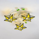 GobekUsa Modern Tiffany Stained Glass Flush Mount Ceiling Light with 3 Star-Shaped Heads in Vibrant Multicolor