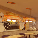 GobekUsa Modern Wood Bamboo Ceiling Light with Cream Glass Shade