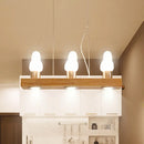 GobekUsa Modern Wood Island Light with White Glass Shades - Rectangular Design, 3 Heads, Dining Room Pendant Lamp