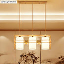 GobekUsa Modern Wooden 3-Bulb Island Pendant Light with Cylindrical Fabric Shade