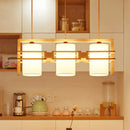GobekUsa Modern Wooden 3-Bulb Island Pendant Light with Cylindrical Fabric Shade