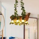 GobekUsa Modern Wooden Island Pendant Light - Pink/Green - 6 Bulbs LED - Industrial Style Hanging Lamp Kit