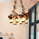 GobekUsa Modern Wooden Island Pendant Light - Pink/Green - 6 Bulbs LED - Industrial Style Hanging Lamp Kit