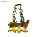 GobekUsa Modern Wooden Island Pendant Light - Pink/Green - 6 Bulbs LED - Industrial Style Hanging Lamp Kit