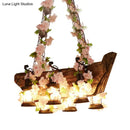 GobekUsa Modern Wooden Island Pendant Light - Pink/Green - 6 Bulbs LED - Industrial Style Hanging Lamp Kit