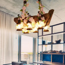GobekUsa Modern Wooden Island Pendant Light - Pink/Green - 6 Bulbs LED - Industrial Style Hanging Lamp Kit
