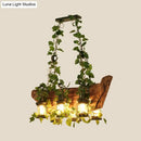 GobekUsa Modern Wooden Island Pendant Light - Pink/Green - 6 Bulbs LED - Industrial Style Hanging Lamp Kit