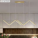 GobekUsa Modern Zigzag Metal Hanging Lamp - Black/Gold LED Island Pendant in Warm/White Light for Dining Room