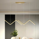 GobekUsa Modern Zigzag Metal Hanging Lamp - Black/Gold LED Island Pendant in Warm/White Light for Dining Room