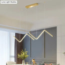 GobekUsa Modern Zigzag Metal Hanging Lamp - Black/Gold LED Island Pendant in Warm/White Light for Dining Room
