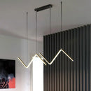 GobekUsa Modern Zigzag Metal Hanging Lamp - Black/Gold LED Island Pendant in Warm/White Light for Dining Room