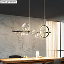 GobekUsa Modernist 7-Bulb Glass Island Light for Restaurants - Hanging Pendant with Transparent Ball Shades and Black Finish