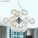 GobekUsa Modernist Burst Chandelier - Dual Oblate Glass - 12-Light Chrome Suspension Lighting