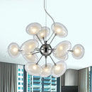 GobekUsa Modernist Burst Chandelier - Dual Oblate Glass - 12-Light Chrome Suspension Lighting