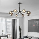 GobekUsa Modernist Cup Shape Chandelier - Smoke Grey Glass with 8 Lights - Black Pendant Lamp for Living Room