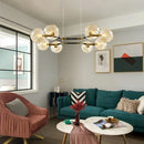 GobekUsa Modernist Gold Chandelier Pendant Light Dimpled Blown Glass - 8 Bulb Living Room Hanging Lamp Kit