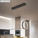 GobekUsa Modernist Linear and Ring LED Island Chandelier in Black for Dining Room