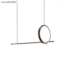 GobekUsa Modernist Linear and Ring LED Island Chandelier in Black for Dining Room