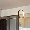 GobekUsa Modernist Linear and Ring LED Island Chandelier in Black for Dining Room
